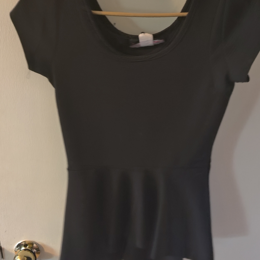 Black polyester blend stretch peplum blouse